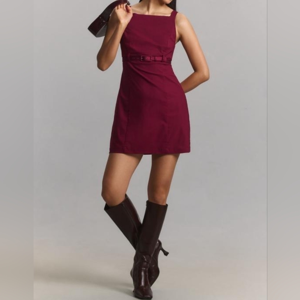 Maeve Anthropologie Sleeveless Boat-Neck Mini Dress, Purple Red Wine, Size 6